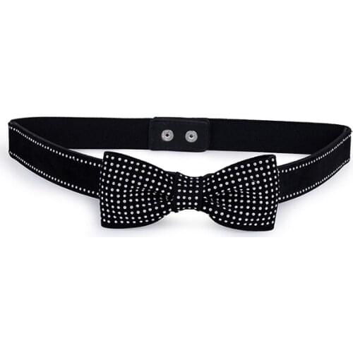 Angry Snake Womens Belt Fashion Grace High Quality Black Bow belt Comfort Suede Rhinestone Looser Snap-fastener Waist Belt