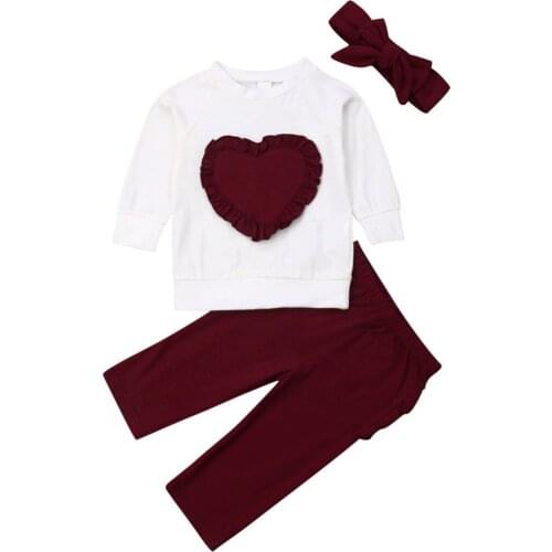 3PCS Autumn Winter Newborn Kids Baby Girl Clothes Cotton Tops Sweatshirt Pants Outfits