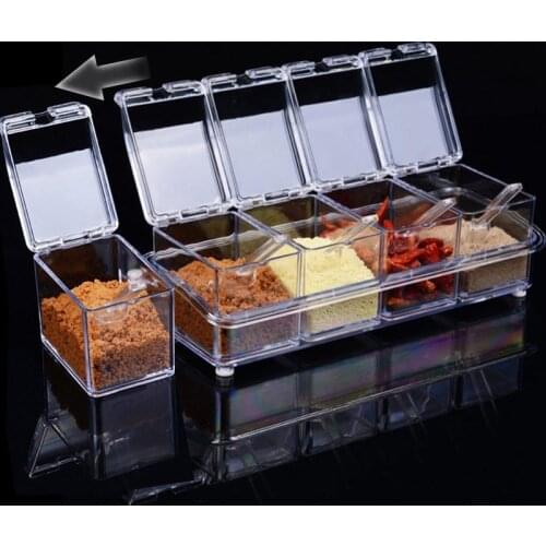 4pcs/set Transparent Seasoning Box Rack Spice Pots Storage Container Cruet Seasoning Jars Spice Pantry Kitchen Utensils