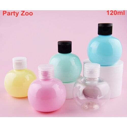 500 X Macaron Series 120ml Empty New Round Ball Plastic Sub-Bottles With Flip Top Cap 4.2oz Cosmetic Travel PET Lotion Bottles