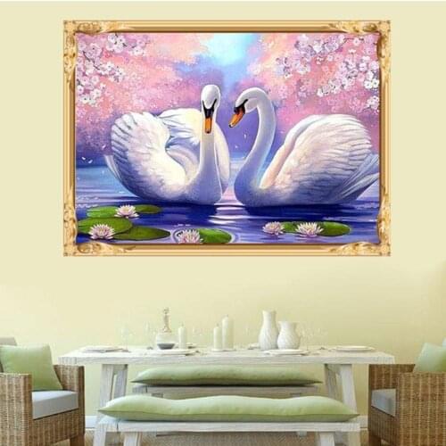 DIY Diamond Embroidery Two White Swans 5D Round Drill Diamond drawing Home Decor Rhinestones Crafts Handmade Artwork