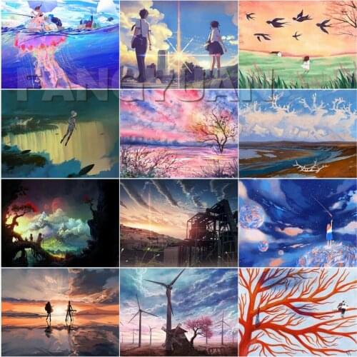Handmade Diamond Painting Anime Scenery Full Square Round Drill Diamond Embroidery Wall Art Pictures Home Decor Cross Stitch Kit