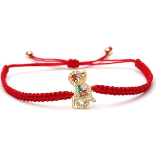 White Cubic Zirconia Copper Dog Charm Bracelet Women Femme Lovely Pet Dog CZ Crystal Slide Knot String Macrame Jewelry Present