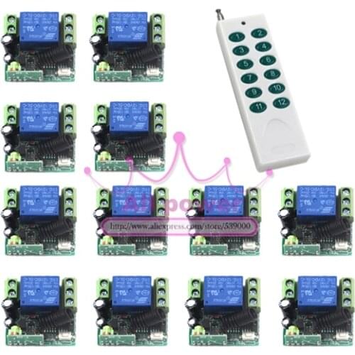 Free Shipping New DC 12V 1CH RF Wireless Remote Control Switch System,1 X Transmitter + 12 X Receiver,315/433 MHZ