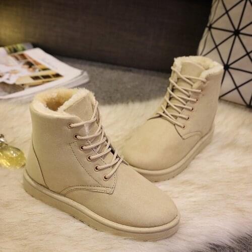 2021 Women Winter Snow Boots Warm Flat Plus Size Platform Lace Up Ladies Womens Shoes New Flock Fur Suede Ankle Boots Female