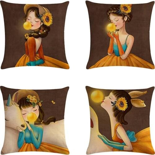 45*45cm beauty cartoon cute princess girl print Cushion Cover Linen Throw Pillow Car Home Decoration Decorative PillowcaseT500