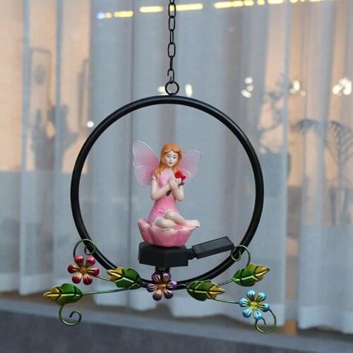 Solar Garden Lamp Decorative Resin Flower Fairy Statue Hanging Ornament Waterproof Outdoor Lawn Angel Lighting Decor TN88