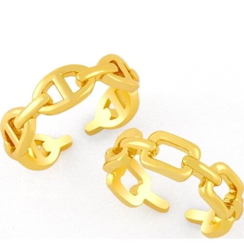 EYIKA Creativity Hog Snout Hollow Adjustable Ring Gold Plated Curb Link Chain Finger Ring for Women Gift Kpop Minimalist Jewelry