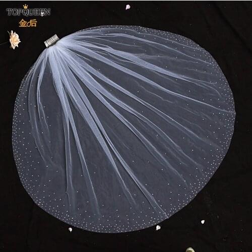 TOPQUEEN V103 Shiny Veil for Bride with Rhinestone Edge Crystal Veil Womens Short Veil 1Tier Veu Bride Short with Comb