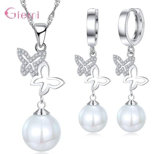 Romantic 925 Sterling Silver Cubic Zirconia Butterfly Earring Necklace Jewelry Sets for Women Girl Lovely Gift Birthday Ornament