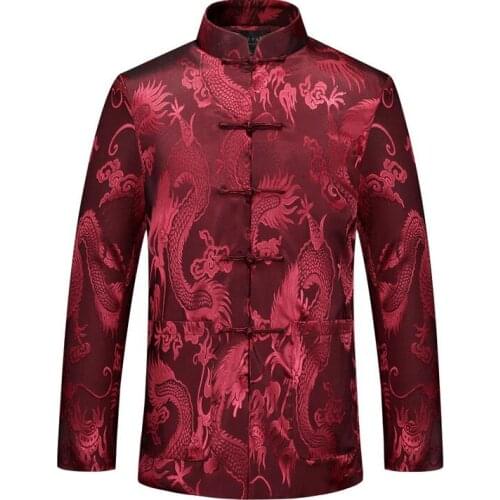Elderly tang suits mens spring and autumn coat mens jacket chinese style silk plate buttons national clothing stand collar