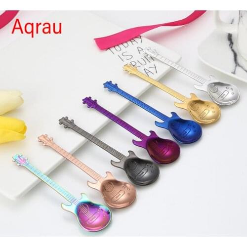 1pcs Stainless Steel Guitar Shaped Love Coffee Spoon Teaspoon Children Spoon New Beautiful 7 Colors Coffee Tea Use Kitchen Tools