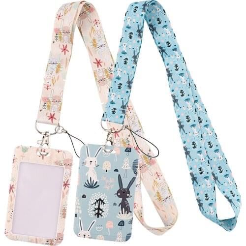 LT772 Cute Bunny Neck Strap Lanyards Keychain Badge Holder ID Card Pass Hang Rope Lariat Lanyard Key Ring Gifts Accessories