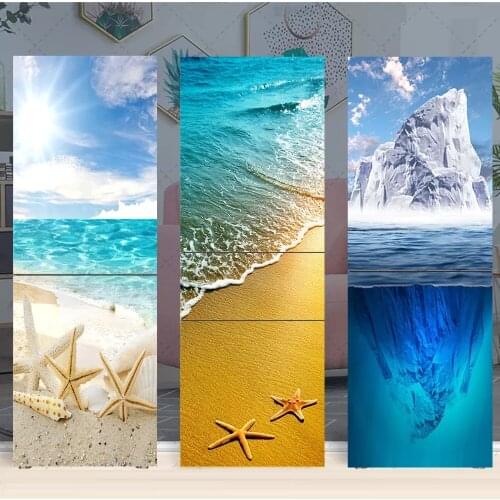 Beach Ocean Iceberg Refrigerator Sticker Full Film landscape Removable Renovation Freezer Door Cover Stickers Kitchen Furniture