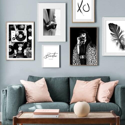 Vinyl Records Fashion Girl Father Music Wall Art Canvas Painting Nordic Posters And Prints Wall Pictures For Living Room Decor