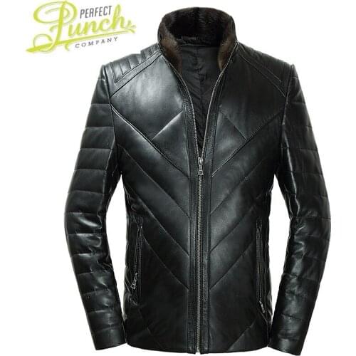Sheepskin Mens Genuine Jackets Leather Coats Plus Size Men Real Mink Fur Collar Duck Down Jacket 18-1710 YY141