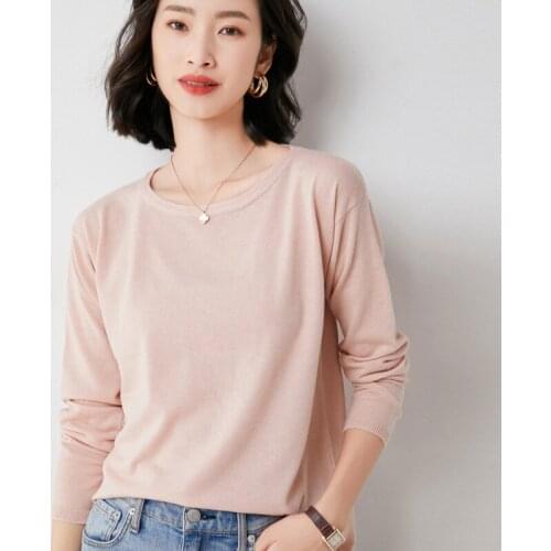 2021 Spring Autumn New,100% Pure Wool Knitted Pullover Womens Sweater,Round Neck,Solid Color,Large Size Loose Soft,Basic,XL XXL
