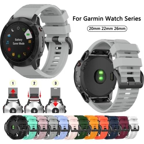 20mm 22mm 26mm Silicone Quick Release Watchband Strap For Garmin Fenix 5 6 3 HR Band Strap For Garmin Fenix 5S 6S 5X 6X Plus Pro