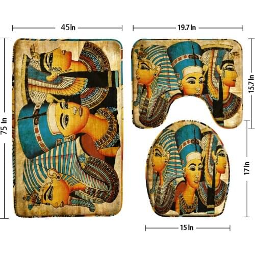 Retro Ancient Egypt Ethnic Style Bathroom Decor Egyptian Pharaoh Exotic Customs Non-Slip Mat Toilet Lid Rugs Three Piece Set