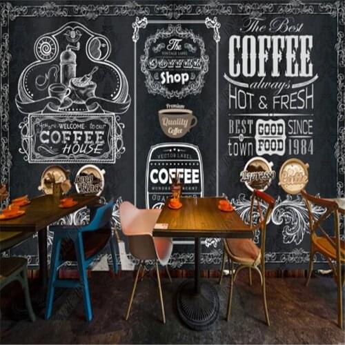 Retro Nostalgic Hand Drawn Mural Blackboard Wallpapers Industrial Decoration Coffee Shop Background Wall Paper Papel De Parede