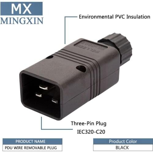 IEC 320 C20 Plug AC C20 DIY Male Rewirable Plug C20 Lock Screw PDU APC UPS Computer server plug 4000 w CE ROHS 16A 250