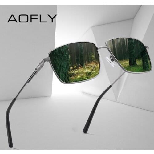 AOFLY Brand Rectangle Polarized Sunglasses Men Women Metal Frame Spring Hinge Driving Anti-glare Sun Glasses Driving Male UV400