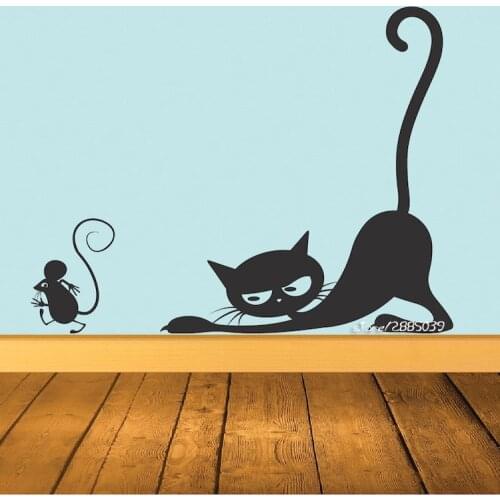 Cat Chasing Mouse Vinyl Wall Stickers Available In Different Colors Wall Decal Decor Kids Room Living Room Mural Poster SA741