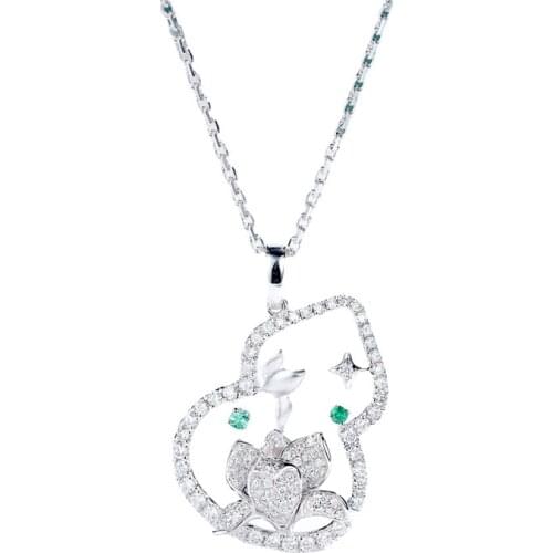 Vintage Silver Color Chain Necklace Simple Fashion Hollow Gourd Pendant Necklace Green Small Zircon Necklaces For Women Wedding