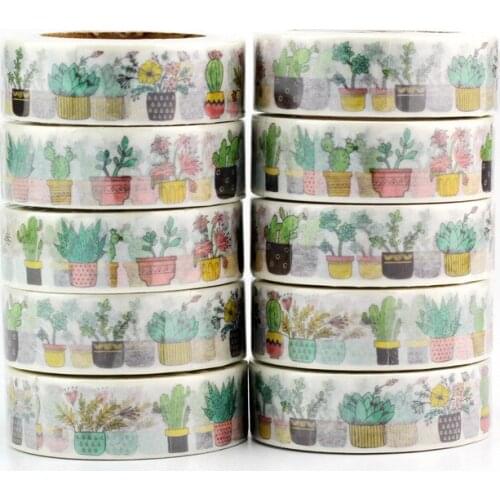 High quality 10pcs/lot Cute Cactus Potted Plant Washi Tapes DIY Scrapbooking Planner Adhesive Masking Tape Decorative Stationery