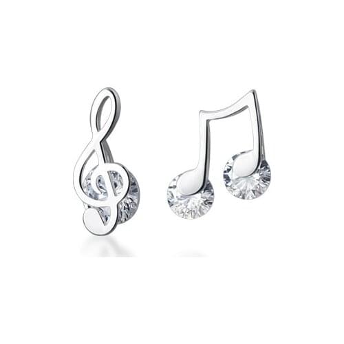 100% Real 925 Sterling Silver Dainty Zircon Music Note Treble Clef Stud Earrings for Women Girls Music Lovers