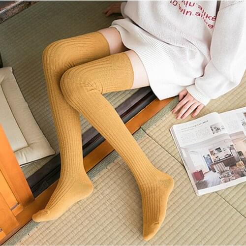 Women Knitted Sexy Stocking Female Warm Thigh High Over The Knee Socks Autumn Winter Fashions Ladies Solid Color Stockings