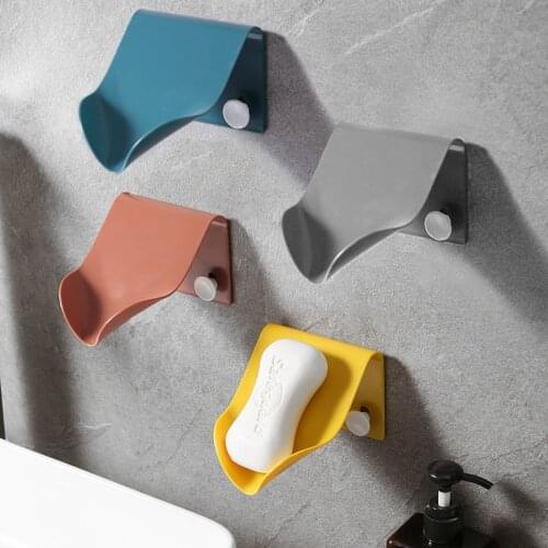 1Pc Soap Holder Bathroom Shower Soap Dish Shower Plates Soap Storage Box With Drain Wall Mounted Self Adhesive Plastic Supplies