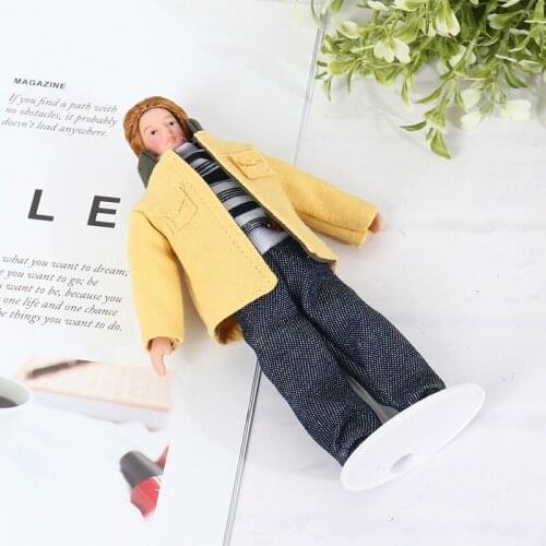 1Pc Dollhouse Miniature Porcelain Doll Model Yellow Jacket Youth Dollhouse Doll Role Play Toy