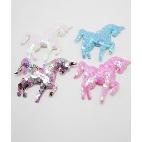 10pcs Glitter Sequin Unicorn Padded Appliques Ornaments DIY Craft Supplies Kids Hair Accessories Clothes Cake Decor Materials