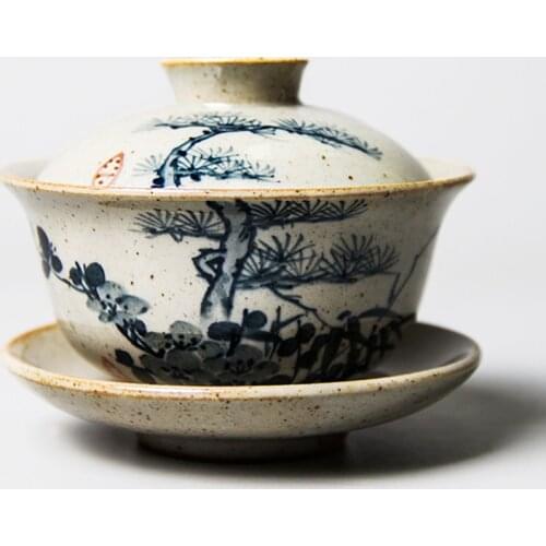 120ml Hand Painted Gaiwan For Tea Plum Pottery Tureen With Lid Teaware Pine Kung Fu Tea Set Chinese Cup Tea Bowls Bamboo Chawan
