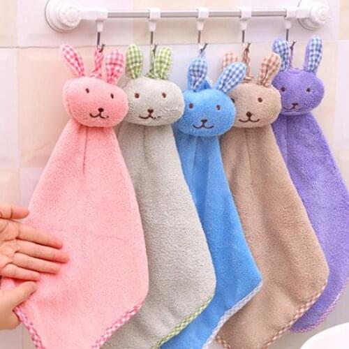 2020 Baby Hand Towel Cartoon Animal Rabbit Plush Kitchen Soft Hanging Bath Wipe Towel Cleaning Cloths
