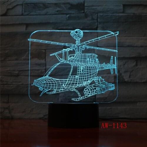 3D Led Home Decor 7 Color Change Helicopter Table Lamp Usb Aircraft Bedside Light Fixture Air Plane Night Light Gifts AW-1143