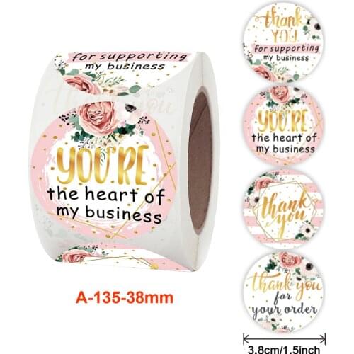 500pcs 1.5 inch Thank You Stickers Seal Labels Flower Stickers For Hand Made Gift Wedding Decor Labels Stationery Stickers Rolls