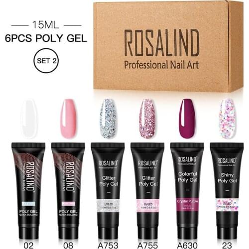 6Pcs Nail Builder 15ml Poly Nail Gel Nail Acrylic Gel Crystal UV LED Gel Tips Enhancement Slip Solution Extension Gel