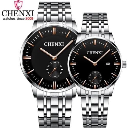CHENXI Lovers Stainless steel Waterproof Clock Date Wristwatches Women Fashion Quartz Watches For Men Watches Send wife Gift
