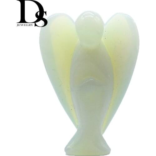 DS 70mm Natural Opal Crystal Angel Figurines Healing Crystal Angel Carved Statue Lucky Engel Christmas Home Decoration Gift
