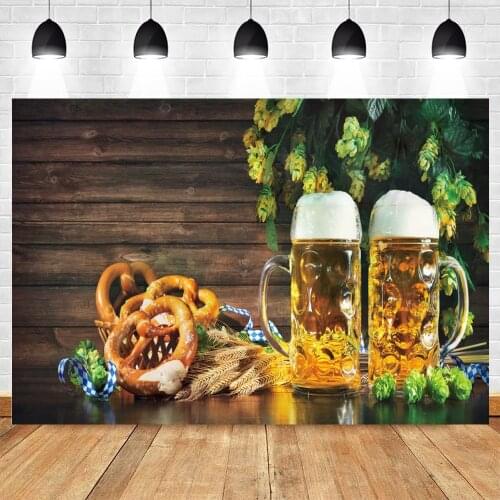Oktoberfest Background Beer Bread Wood Board Wheat Wine Jar Photography Backdrop Vinyl Photographic Carnival Decor Photo Studio