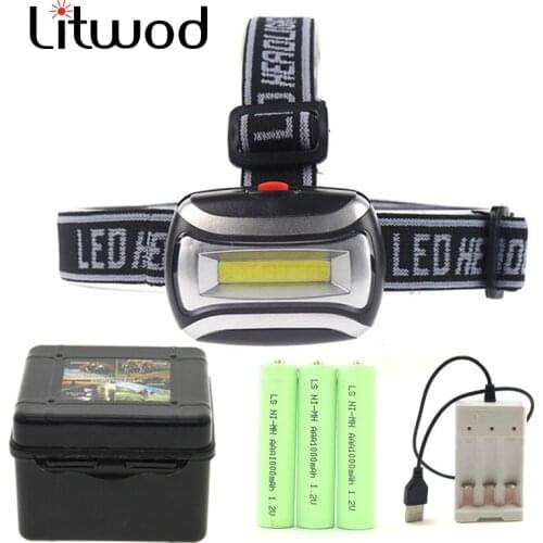 Outdoor camping Portable mini COB LED Headlamp USB charging Fishing headlights flashlight install AAA battery type