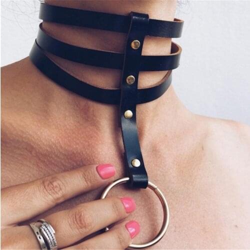 Harajuku Goth Choker Necklace Sexy PU Leather Punk Rock Collar Bondage Harness Bdsm Neck Jewelry Party Necklace Accessories