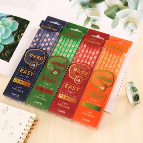 24 Piece High Quality Creative Triangle Pole Cavity Correction Grip Pencil Kids Pencil Anti-breaking Lead Pencil HB