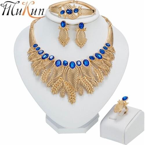Blue Crystal Bridal Jewelry Sets Wedding Jewelry Necklace Earrings Sets African Beads Jewelry Sets Christmas Gift for Women