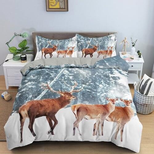 Deer Bedding Sets Twin Queen King Size 2/3 Piece Winter Deer Duvet Cover Sets with Pillowcases for Teens Boys Girls Bedroom