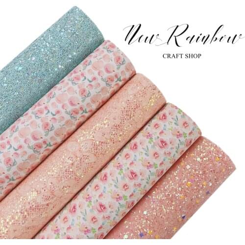 New Rainbow 22x30cm/A4 Peach Color Lace Chunky Glitter & Faux Leatherette Nice for Bow Crafts, Earrings, Accessories, ETC