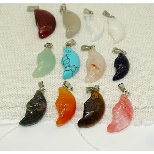Natural Stone Carved Moon face pendant semi-precious jewelry pendant