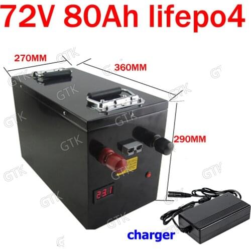 GTK lithium 72V 80Ah lifepo4 battery 100A BMS deep cycle for 5500W 7000w 3500w bike scooter Motorbike Motorcycle + 10A charger